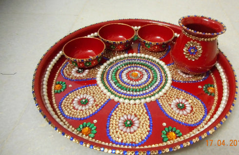 Decorated Arti plate with bowls and kalash - 300gms